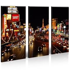 The Strip Las Vegas 3 Bilder auf Leinwand fertig gerahmt auf Holzrahmen - Lounge Bild mit Bilderrahmen - ein Edel Poster als Leinwand Kunstdruck - Wandbild mit Rahmen modernes Keilrahmenbild - farbenfrohe und intensive Impressionen f�r Ihr Wohnzimmer B�ro Lounge K�che Schlafzimmer usw. Abstrakte Kunst Pop Art