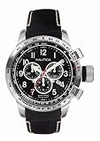 Image of Nautica A29504 Gents Brushed Sliver Case/ Black Dial/Swiss Movement/ Black Croco Pattern Leather Strap