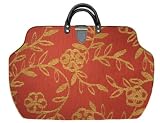 ArtisanStreet's Earthy Red Tapestry with Stylized Vines Tapestry Carpet Bag with Shoulder Strap. Features Brick Red Tone Background with Soft Chenille Gold Vines. Limited Edition. Use as an Overnight Bag or Even as a Briefcase.