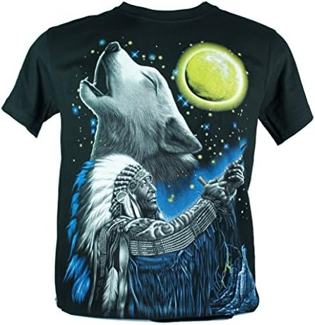 Plutoshirt| White Wolf Native American Chief Indian Moon Medium Size M New! T-Shirt Tee (A2)