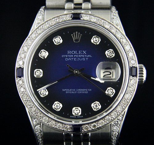 Rolex Men Stainless Steel Datejust Blue Vignette Dial And Diamond Lugs