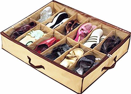 Shoe Box 12 Pocket Under Bed Foldable Shoe Container Storage Organizer Holder by SHONPY