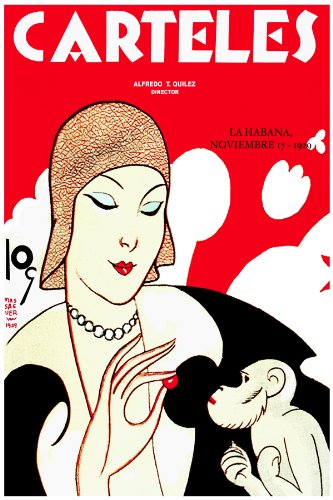 11"x 14" Poster. "Carteles Magazine cover" Lady feeding monkey Nouveau poster. La Habana Cuba.Decor with Unusual images. Great Cuban Room art Decoration.