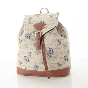 Women's Small Backpack Rucksack Fashion Bags Canvas Blue Rose Design