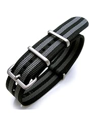 20mm G10 Nato James Bond Heavy Nylon Strap Brushed Buckle - NYJ Double Black & Grey