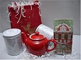 Advent House Tea Set - Storybook Cookie Box, Red Teapot, Two Green Teas, Noel Totebag