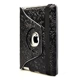 ATC Embossed Flower Skin Polyurethane Built-in Magnet Leather( Black) Flip Case Cover Bag For Apple iPad 2 2nd Generation Wifi / 3G Model 16GB, 32GB, 64GB THZ045US NEWEST MODEL (Black/White Interior)