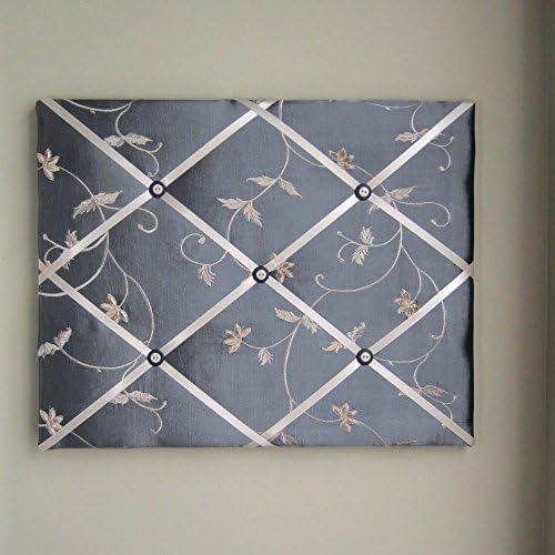 Grey & Beige Floral Embroidered 16x20 Memory Board or Bow Holder, Vision Board, Photograph Holder, Ribbon Board, Bow Board