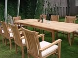 11 PC Teak Outdoor Patio - 117 Double Extension Rectangle Table, 12 Elegant Stacking Chairs - FREE SHIPPING