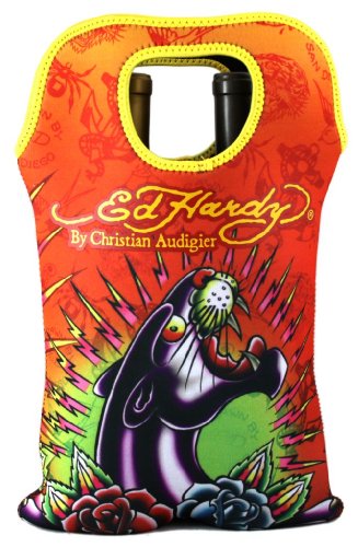 Ed Hardy Neoprene Double Wine Beverage Tote Panther