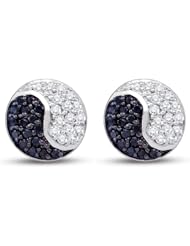 10K White Gold Round Brilliant Cut Black and White Diamond - Round Shape Yin Yang Channel Set Studs Earrings - (.36 cttw.)