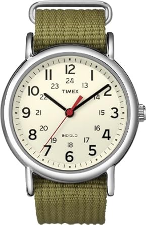 Timex Unisex T2N651 Weekender Olive Slip Thru Nylon Strap Watch