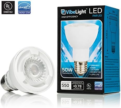 Dimmable PAR20 LED Light Bulb by VibeLight - 50 Watt Replacement (6.5 Watts, 550 Lumens), 3000K, Medium Base (E26), 36° Beam Angle, for in Home Lighting - Warm Glow, UL-Listed, Energy Star Rated