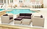Outdoor Patio Wicker Sofa Sectional 5 Pc Set in Tan with Brown Cushions - All Weather & Free Shipping!