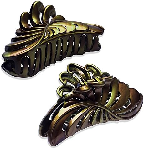5" Large Plastic Hair Claw Banana Clips for Women - Pack of 2 (Olive)