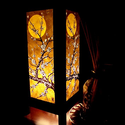 Moon Sakura Table Lamp Lighting Shades Floor Desk Outdoor Touch Room Bedroom Modern Vintage Handmade Asian Oriental Wood Bedside Gift Art Home Garden Christmas; Free Adapter; Us 2 Pin Plug #98