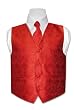 Covona BOY'S Solid RED Paisley Design Dress Vest NeckTie Set