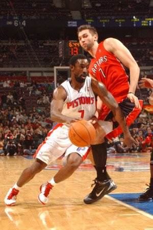 Toronto Raptors v Detroit Pistons: Ben Gordon and Andrea Bargnani Photographic Poster Print by Allen Einstein, 28x42