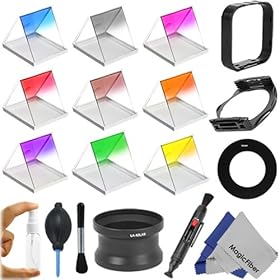 Complete Square Accessory Kit (Compatible with Cokin P Series) for Panasonic Lumix DMC-LX5, Leica D-LUX 5 - Includes: Filter Holder + Lens Adapter Tube (w/ Adapter Ring) + Filter Lens Hood + Graduated Color Filters (Red, Yellow, Blue, Grey Neutral Density, Pink, Brown, Green, Purple, Orange) + Delux