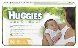 Huggies Pure & Natural Diapers, Size N (Up to 10 lb), Disney Baby, Jumbo, 30 ct.