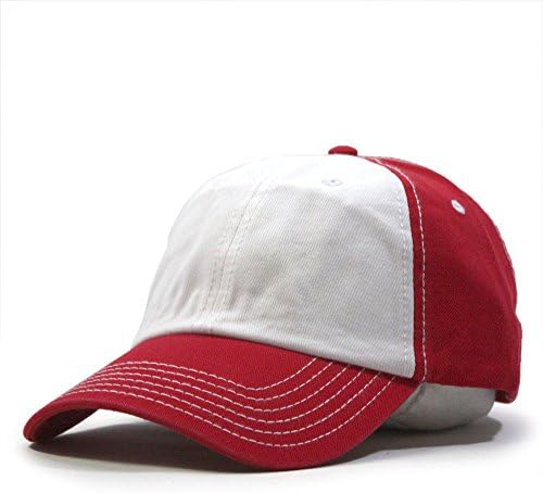 Two Tone Classic Washed Cotton Twill Low Profile Adjustable Baseball Cap (Red/White/Red)