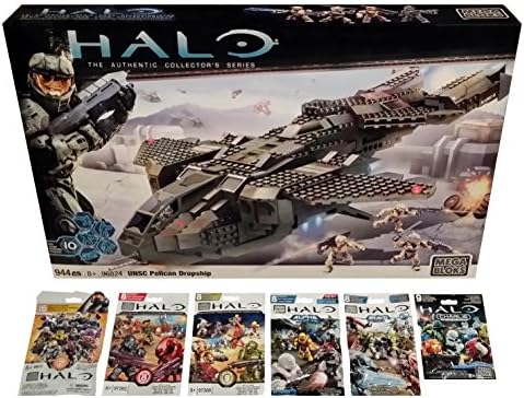 Mega Bloks Halo Bundle - UNSC Pelican Dropship (96824) [RETIRED SET] + Series 7, 8, 9, Alpha, Bravo &amp; Charlie Mini Figure Blind Bags Mystery Pack (1 Pack of Each)