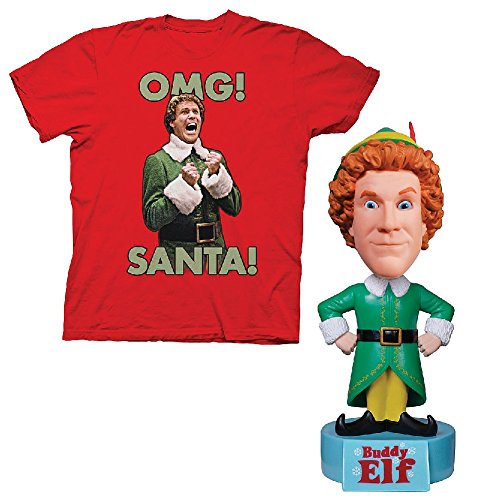 Buddy The Elf Lover Christmas Gift Set - Talking Bobblehead And T-Shirt LG