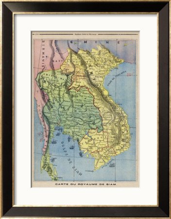 Map Showing the Kingdom of Siam Now Thailand Framed Art Poster Print, 27x33