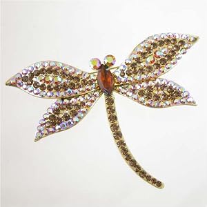Crystal and Goldtone Dragonfly Pin, #11076
