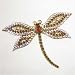 Large Faceted Copper Colored Crystal and Goldtone Dragonfly Pin, #11076