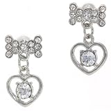 Heart Solitaire Dangle and Bow Austrian Crystal Post Earrings