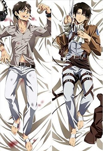 Japan Anime Attack on Titan Levi Rivaille Eren Jaeger Decorative Hugging Body Pillow Cover Case Double-sided 59.06'x19.69'
