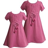 Bonnie Jean GIRLS 2T-6X FUCHSIA-PINK SHORT-SLEEVE POM POM CABLE KNIT Sweater Dress
