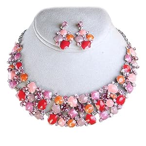 Glamorous Pink Bohemian Beaded Necklace and Earrings Set