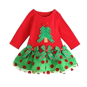 Kids Infant Lovely Christmas Clothing Deer Cap Snowman Dress Girl Boy Favor (xmas tree red dress)