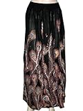 Womens Skirt Designer Black Beaded Peacock Print Boho Long Skirt