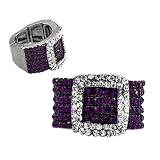Silvertone Purple Crystal Buckle Fashion Stretch Ring