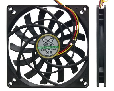 100mm Scythe Kaze Jyu SLIM SY1012SL12L 1000RPM 14.5dBA 15CFM Ultra-Quiet Hard Drive Cooling Fan with Hard Drive Mounting Brackets: SY1012SL12L (100x100x12mm, 3/4 Pin, Retail)