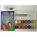 12 Farben Metallkasten Schminkset mit Heft, Pinseln, Schw�mmen