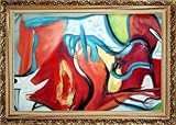 Abstract Modern Oil Painting 24 x 36 inches, with Ornate Antique Dark Gold Wood Frame