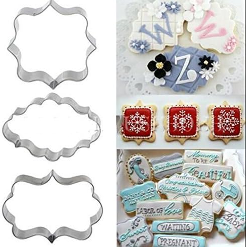 3pcs Plaque Cutter Cookies Frame Cake Oval Square Rectangle Fancy Stainless Mold by Repasil