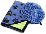 DII Dog Spaw Paw Printed Microfiber Dog Wash Mitt and Towel Set, Large, 24-Inch by 32-Inch