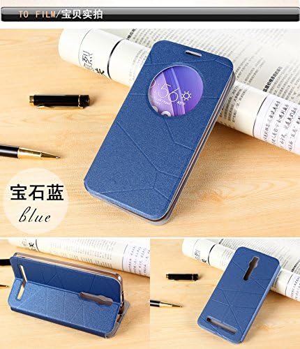 Einzige Asus Zenfone 2 (5.5 inch) (Blue) Slim Fit Round Window Leather Case Cover with Stand & Card Slots with Free Universal Screen-stylus