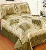 Double 3Pcs Luxury Green Patchwork Quilted Embroidered Bedspread Comforter Set Size 200cm x 240cm, SALLY