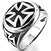 Men's Large Stainless Steel Ring Silver Black Cross Vintage