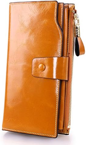 Big-sales Cecilia Women's Large Capacity Luxury Wax Genuine Leather Wallet With Zipper Pocket Yellowish Brown