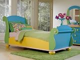 Twin Size Sleigh Bed in Multicolored Finish - Sunny Funnies Collection