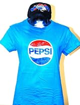 Pepsi 1980s Logo Women's Blue Vintage T-shirt & Black Baseball Hat Combination Pack