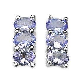 1.00 Carat Genuine Tanzanite Silver Earrings by 