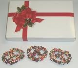 Scott's Cakes 1/2 lb. Dark Chocolate Covered Pretzel with Chocolate Chips & Jimmies in a Ribbon n Holly Box